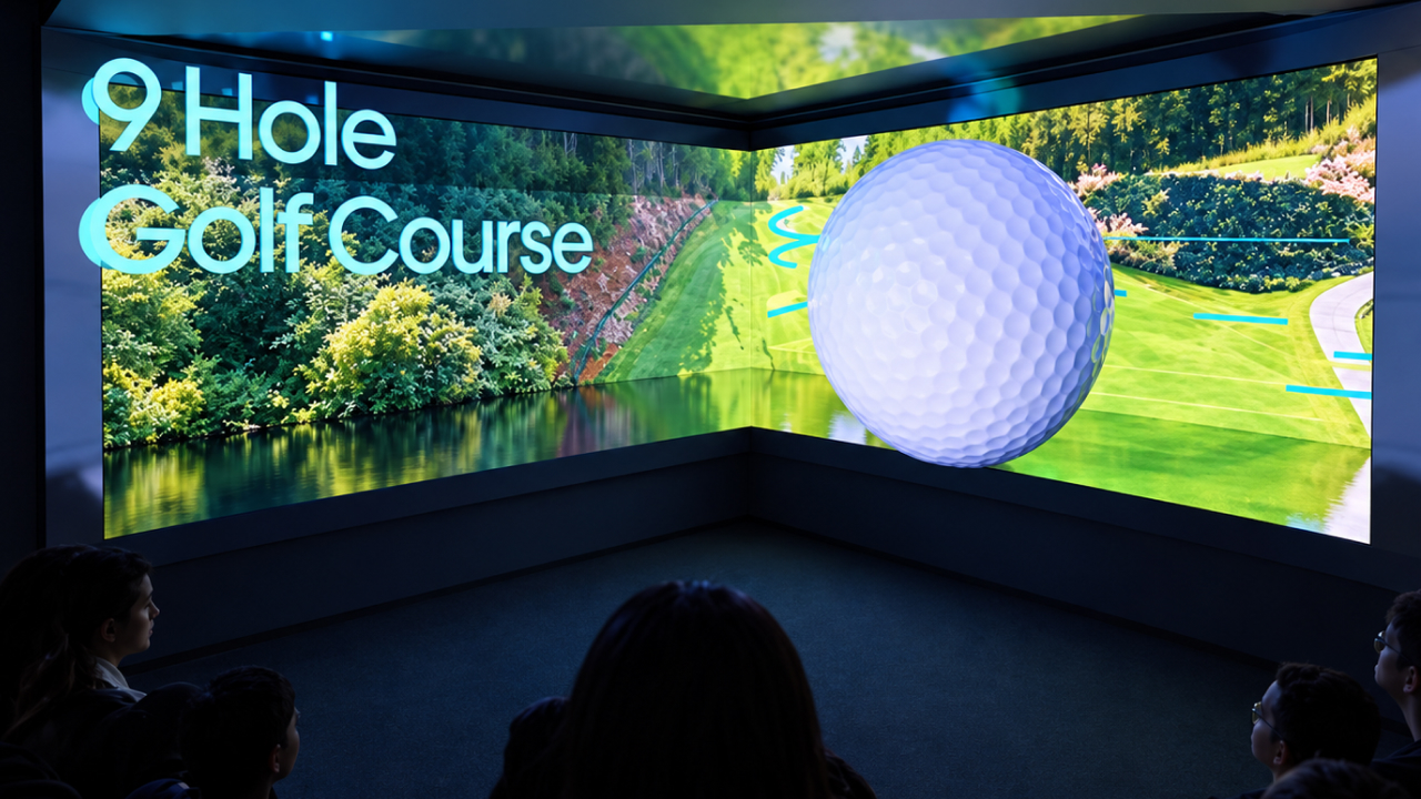 Immersive projection experience showcasing golf course amenities